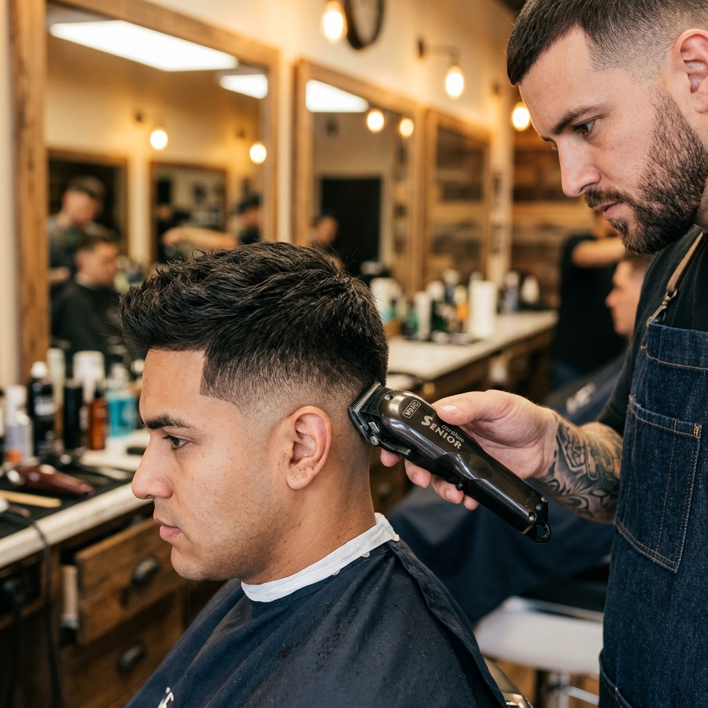 Potongan Rambut Fade Presisi di Star Barbershop